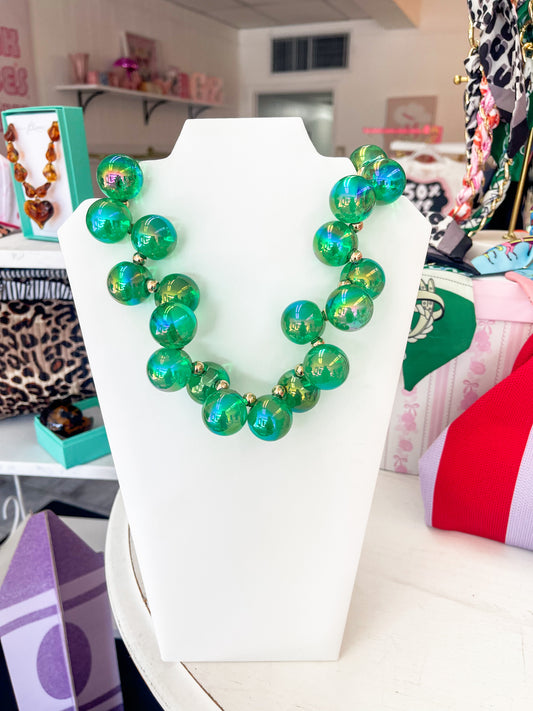 Bubble Bead Iridescent Necklace Green