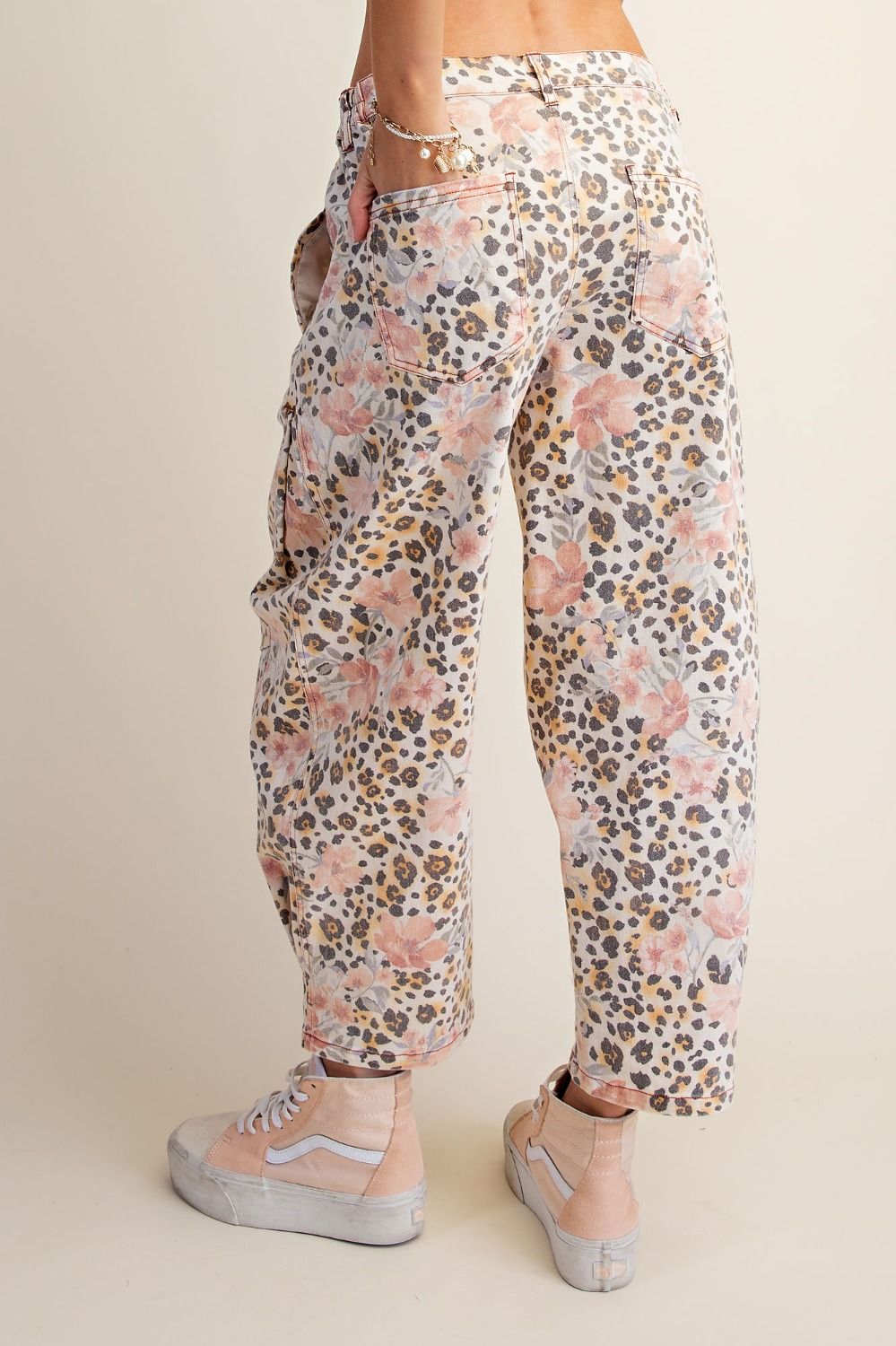 Animal Print Washed Barrel Pants