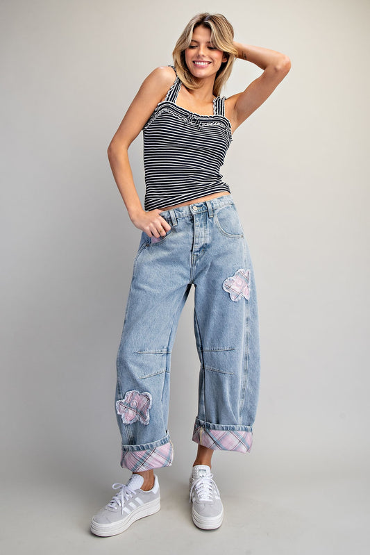 Floral Patch Barrel Jeans