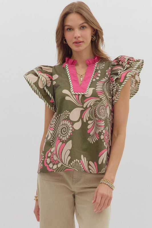 Paisley Flutter Sleeve Top