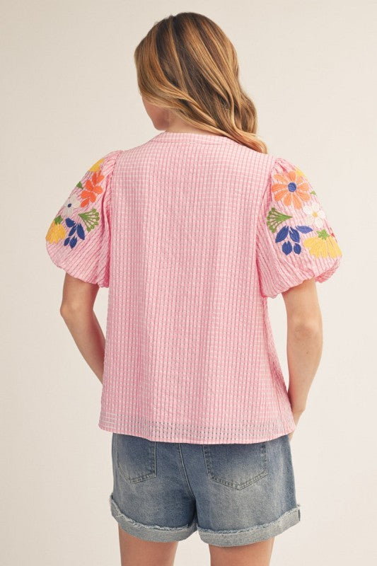 Puff Sleeve Pink Gingham Top