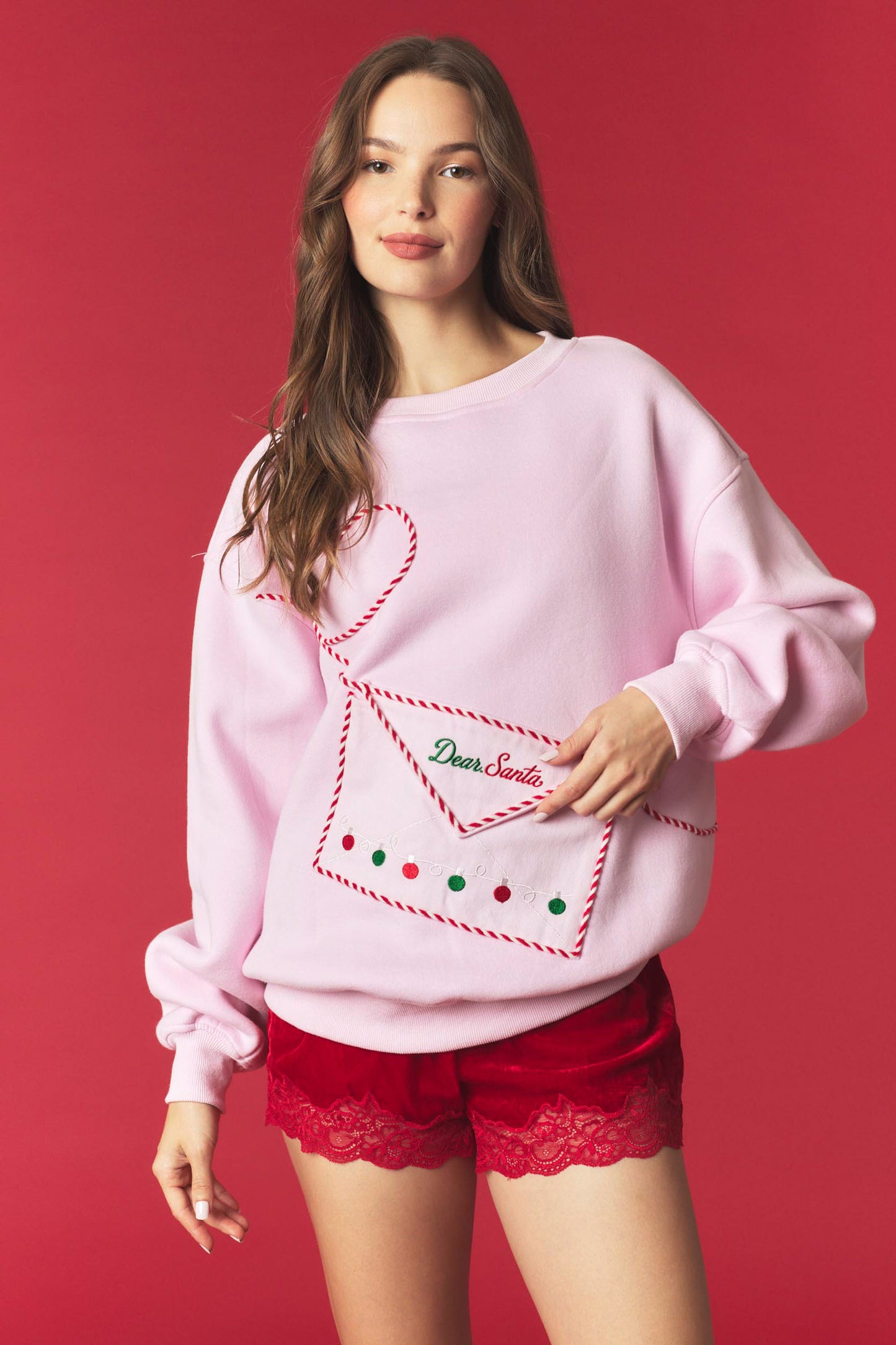 Santa Letter Envelope Pocket Fleeced Terry Sweatshirt