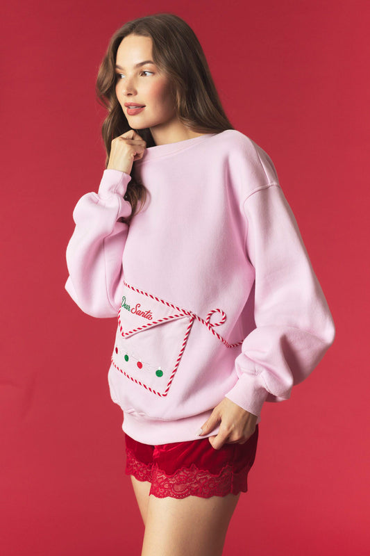 Santa Letter Envelope Pocket Fleeced Terry Sweatshirt