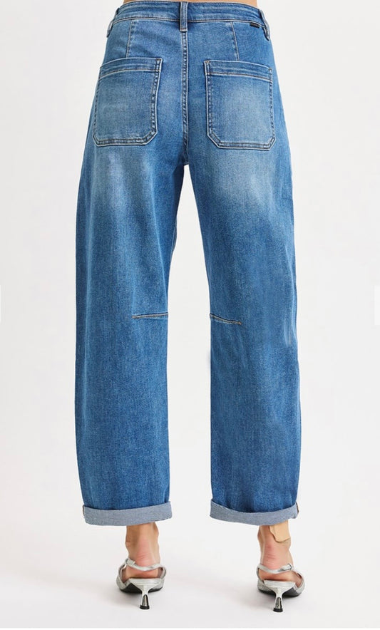 Risen 
SLOUCHY BARREL RELAXED PATCH POCKET JEANS
