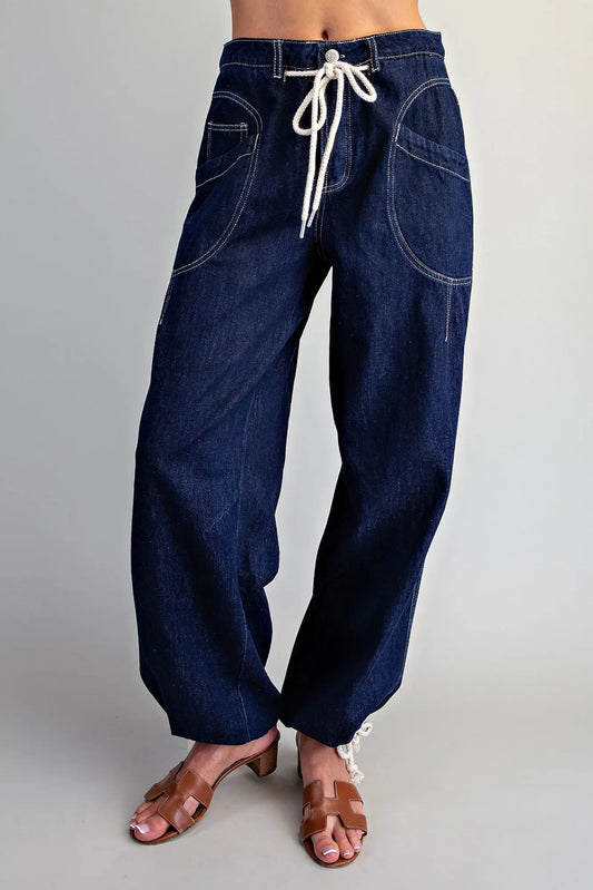 Mineral Washed Denim Balloon Pants