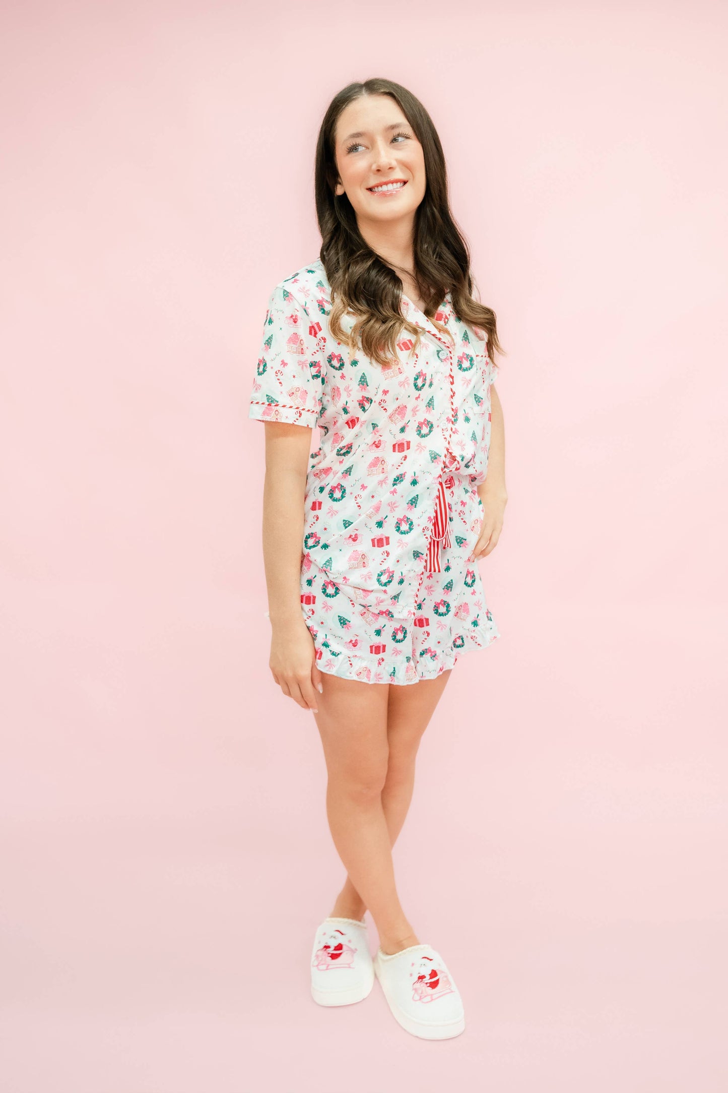 Santa's Sugarplum Christmas Pajama Set Ruffle Shorts