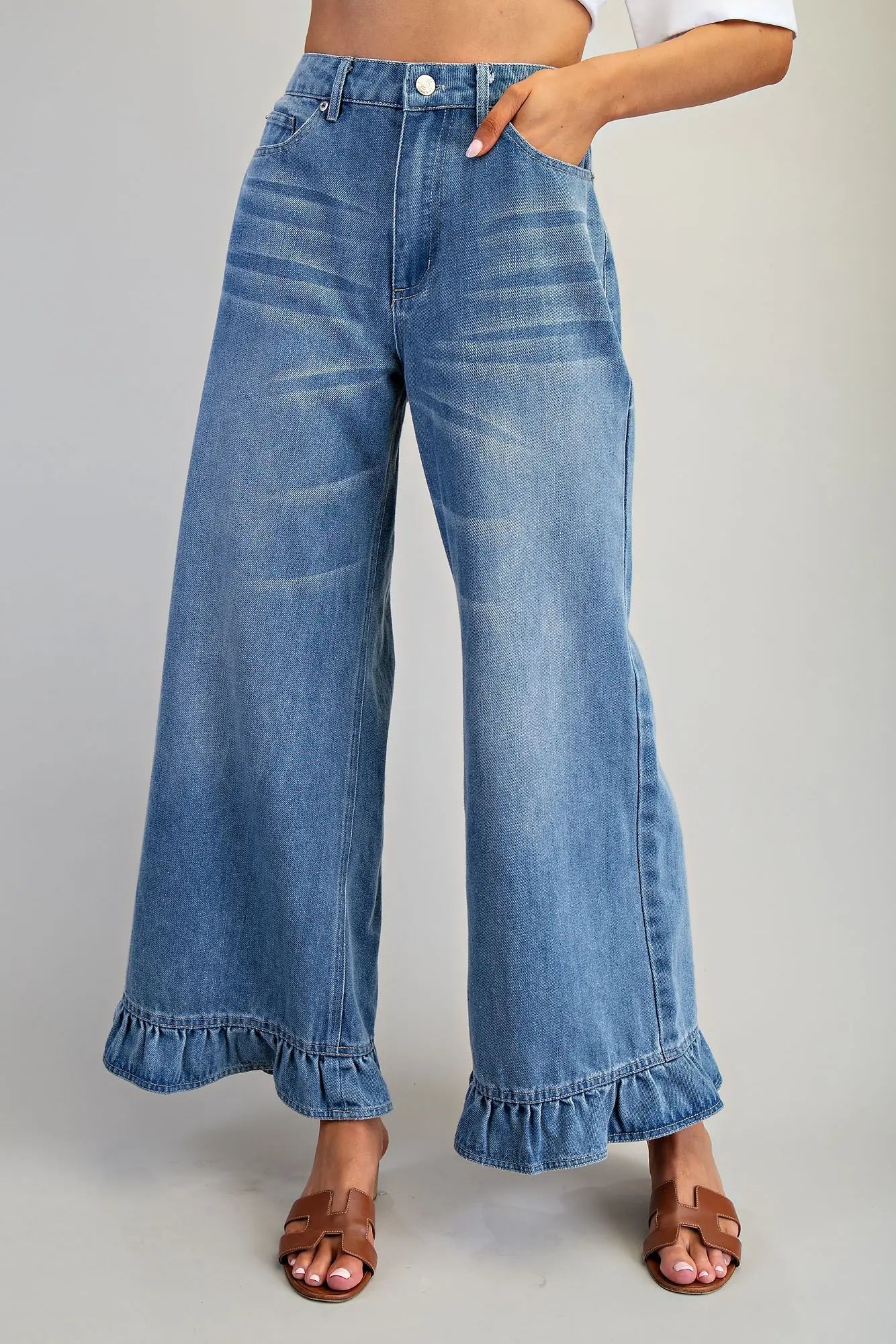 Mineral Washed Ruffle Hem Jeans