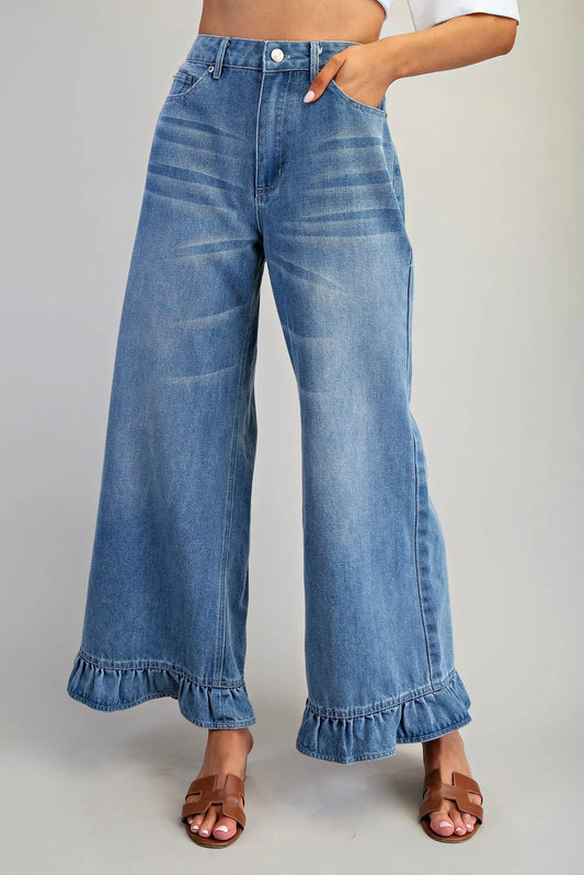 Mineral Washed Ruffle Hem Jeans