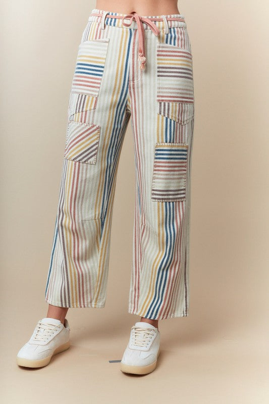 Color Pinstripe Barrel Jeans