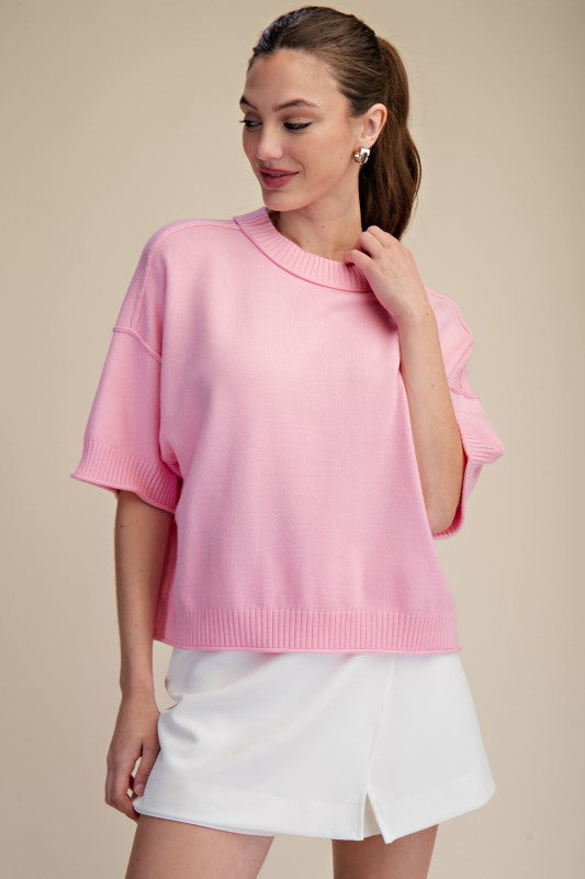 Petal Pink Short Sleeve Sweater