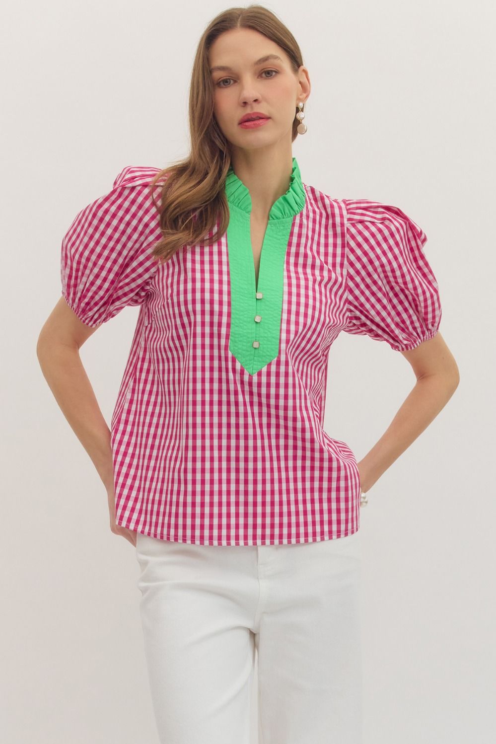 Gingham Girl Puff Sleeve Top