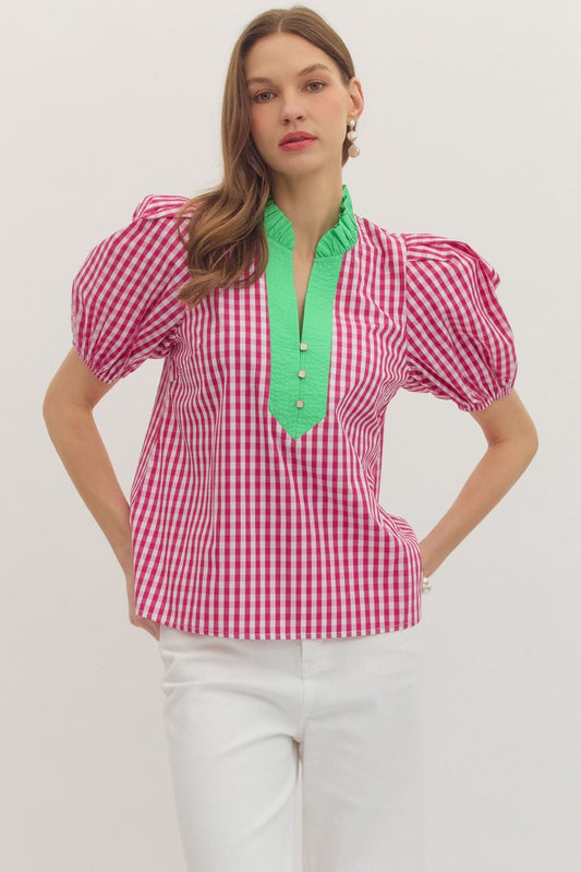 Gingham Girl Puff Sleeve Top
