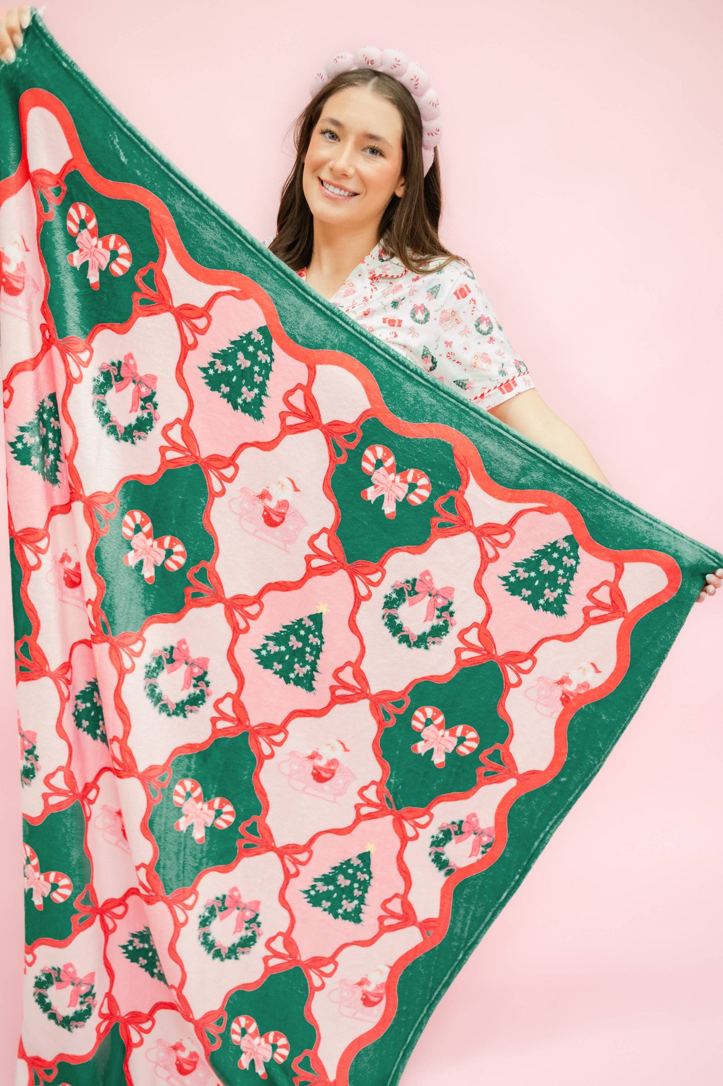 Santa's Candy Cane Cottage Fleece Blanket