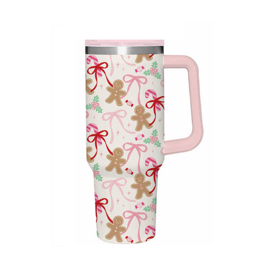 Gingerbread 40oz Tumbler with Spill Proof Lid + Flip Straw