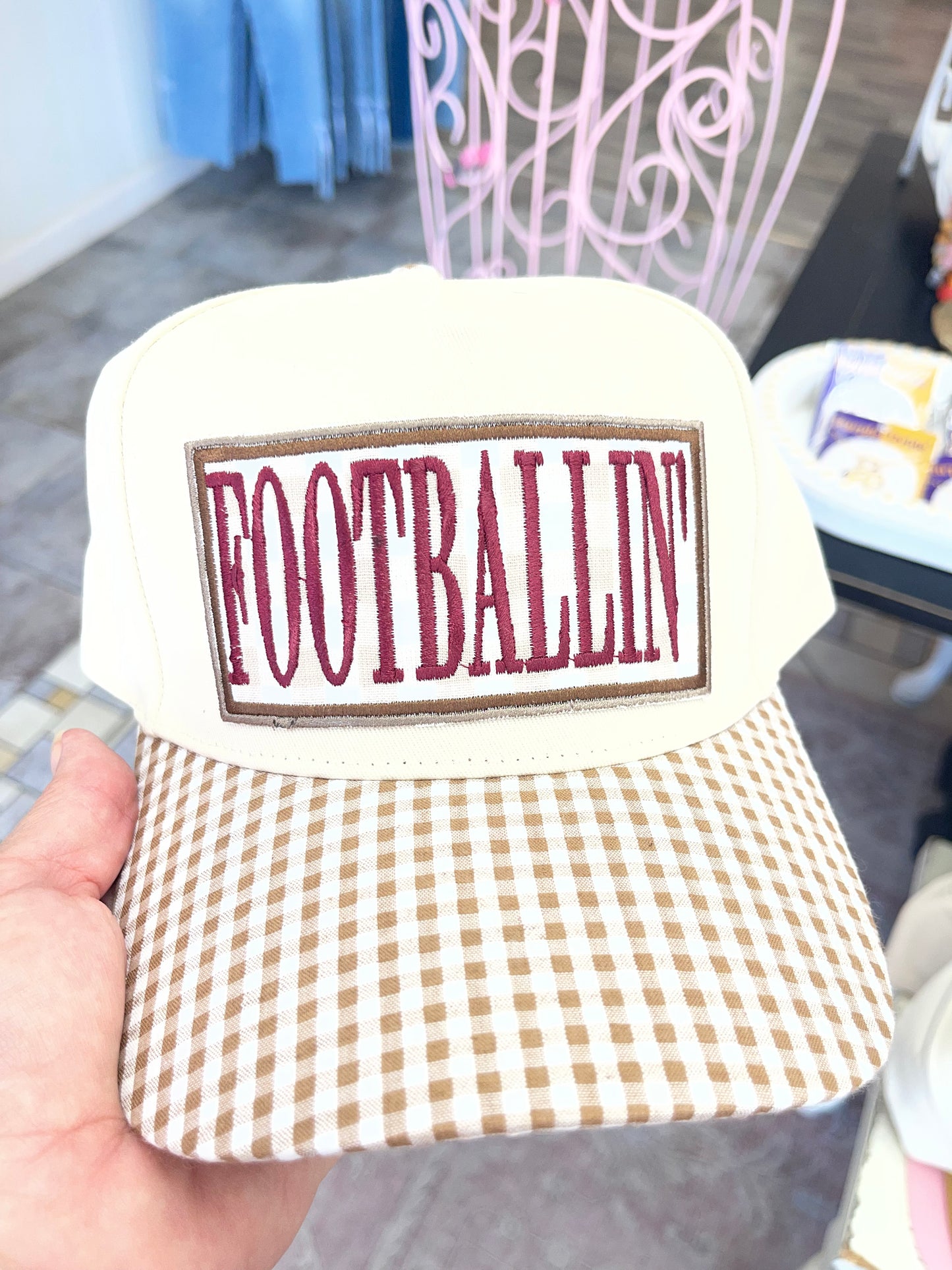 Gingham Footballin Hat