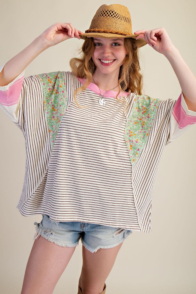 Striped Mix Print Top