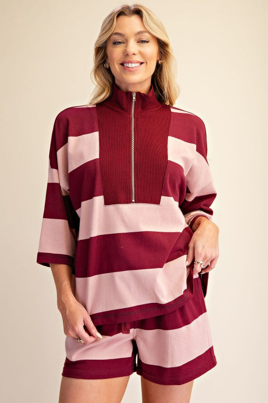 Stripe Pullover Short Set