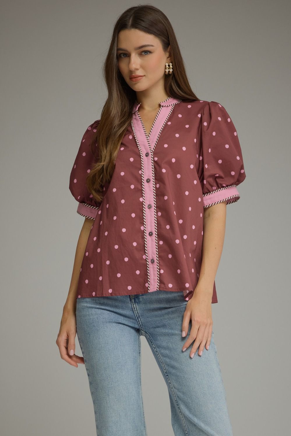 Polka Dot Puff Sleeve Top