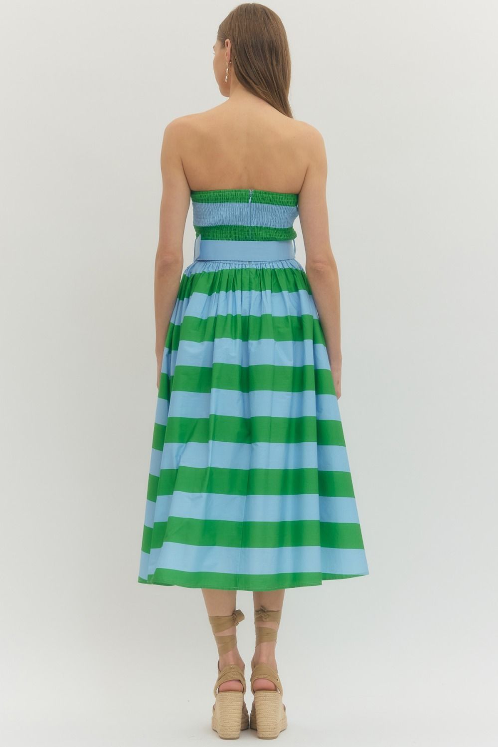 Striped Strapless Midi Dress