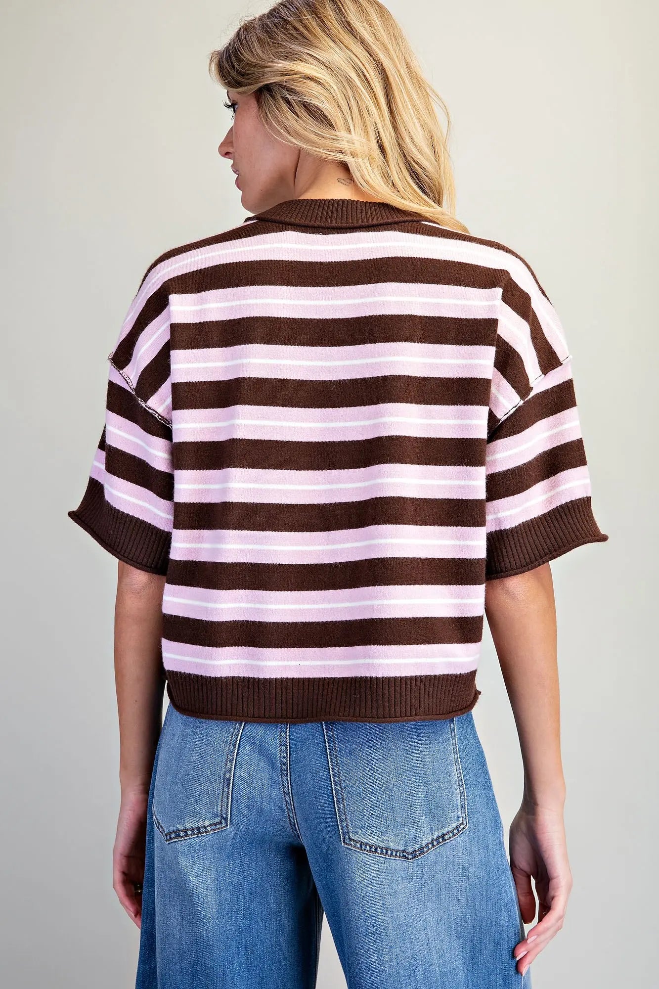 Striped Short Sleeve Knit Sweater