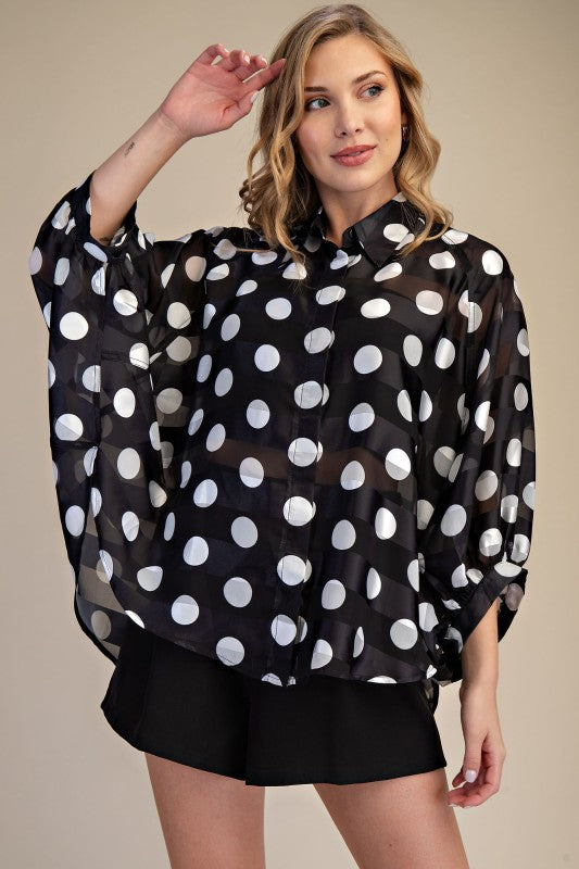 Polka Dot Button Front Top