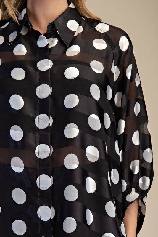 Polka Dot Button Front Top