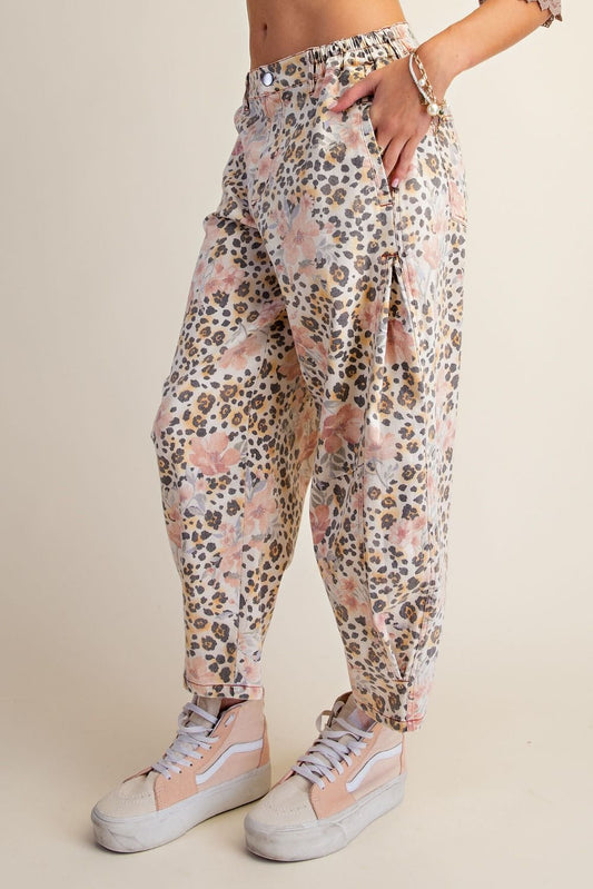 Animal Print Washed Barrel Pants