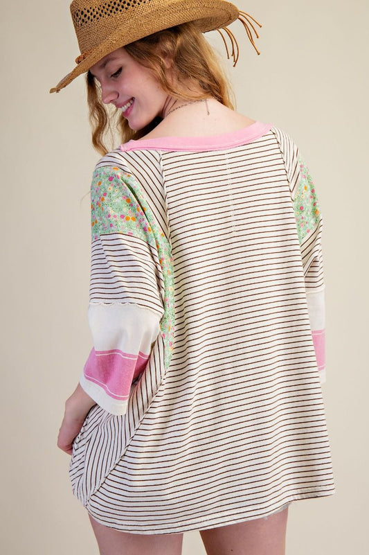 Striped Mix Print Top