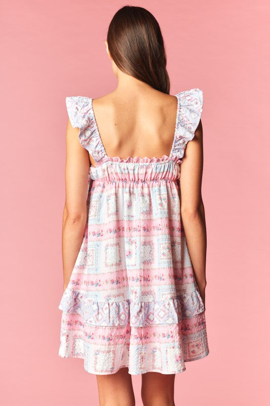 Pink Patchwork Lace Heart Mini Dress