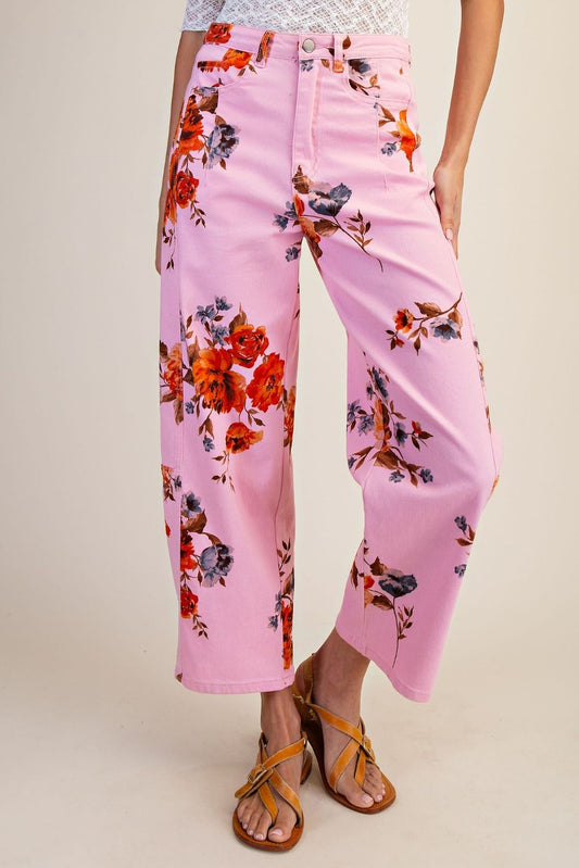 Floral Printed Barrel Pants