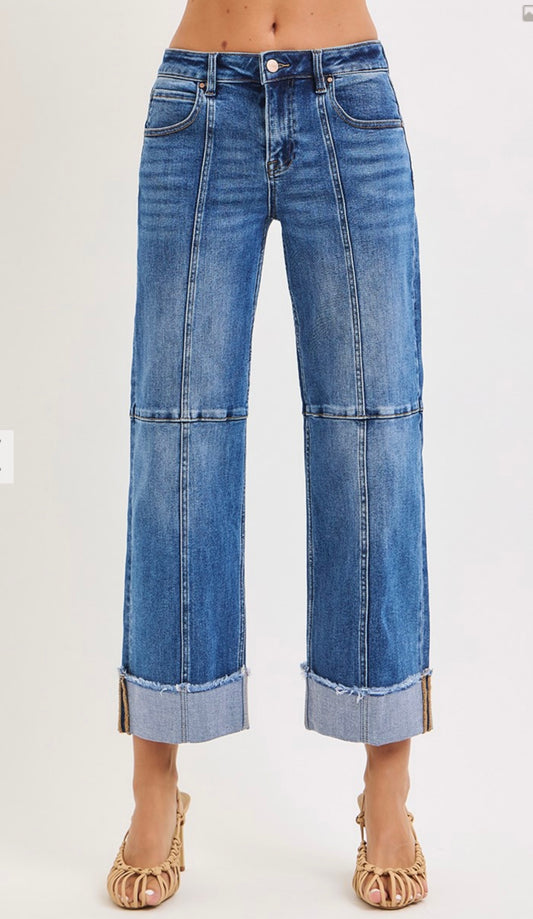 RISEN CROP WIDE SEAM DETAILED JEANS