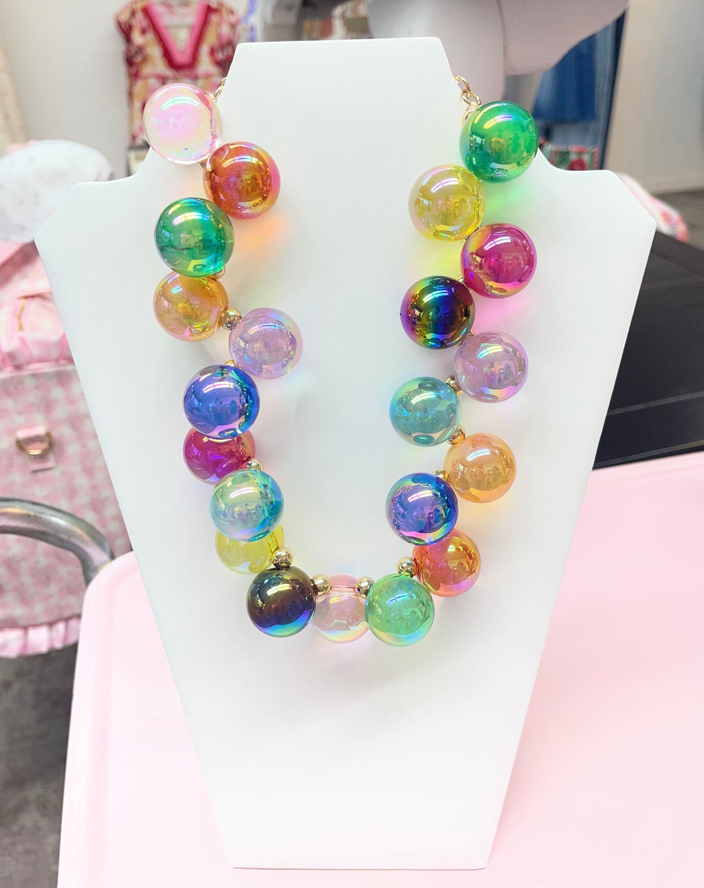 Bubble Bead Iridescent Necklace Multi Color