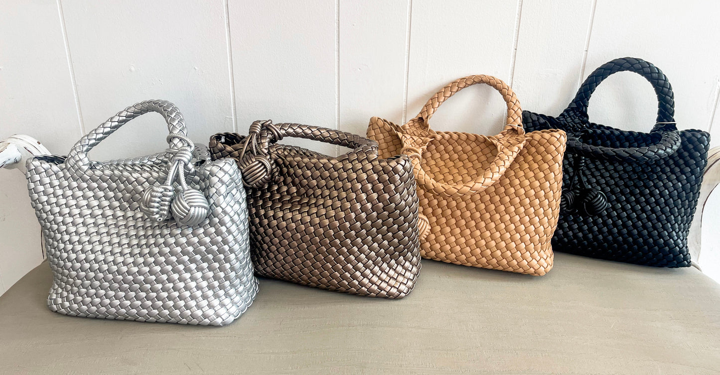 Woven Leather Small Tote Bag