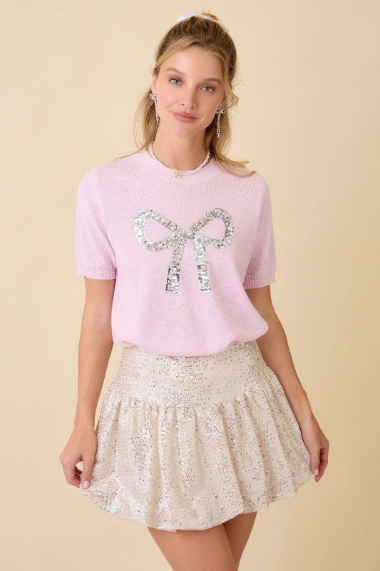 Sweater Top With Sequin Bow