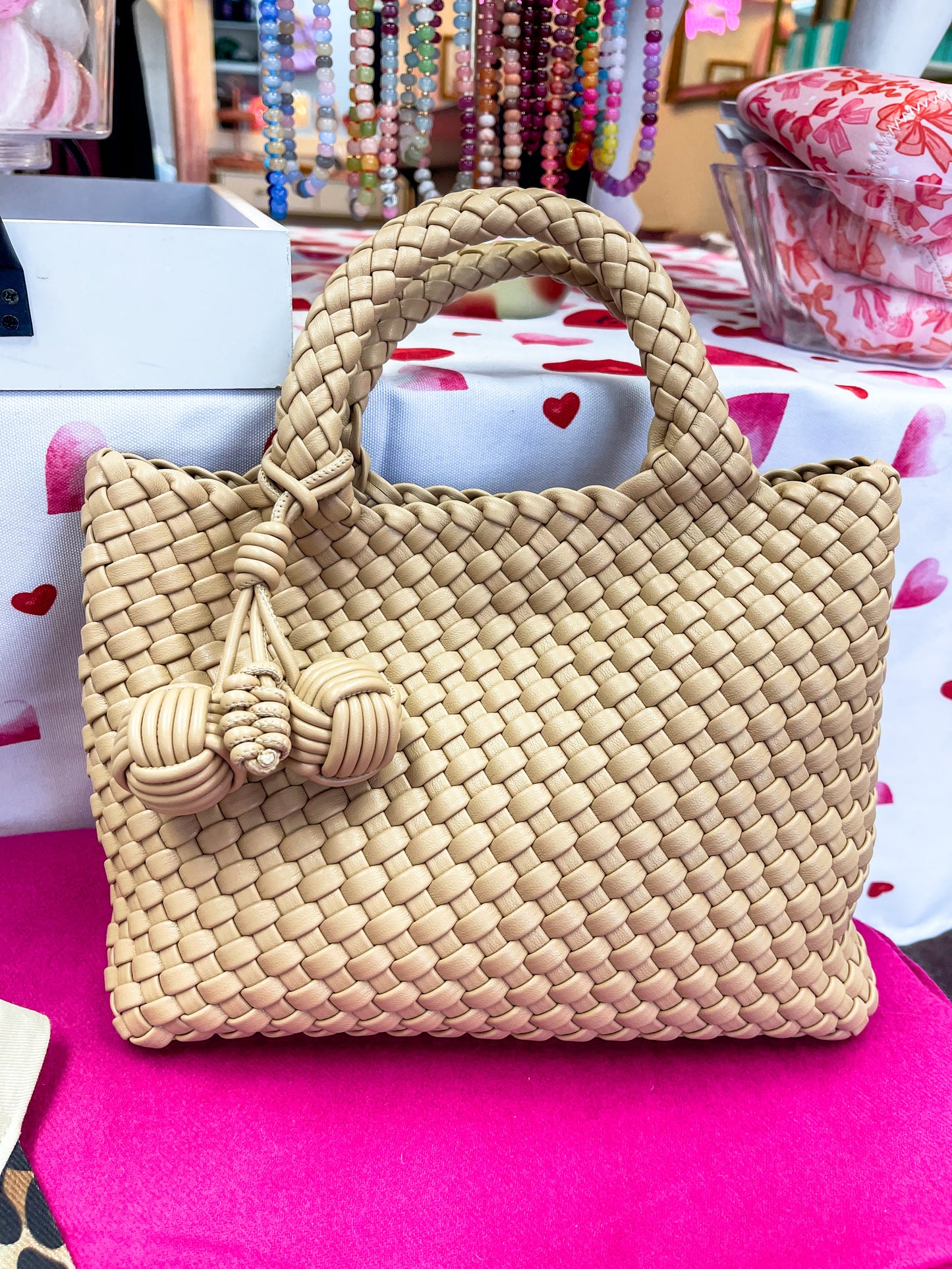 Woven Leather Small Tote Bag