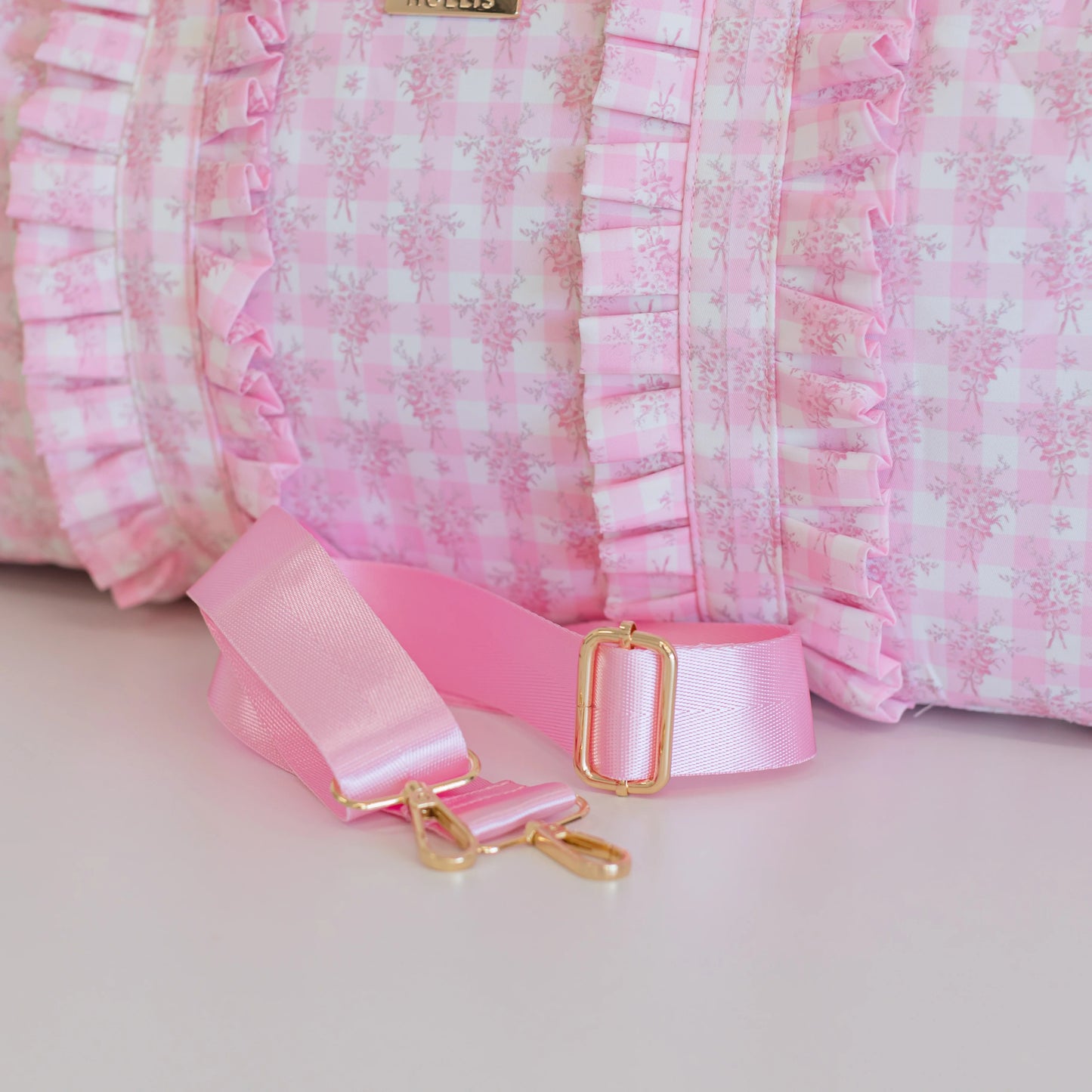 Hollis Pink Floral Ruffled Nylon Weekender
