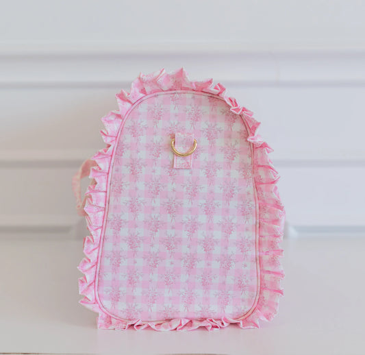 Hollis Pink Floral Ruffled Nylon Weekender