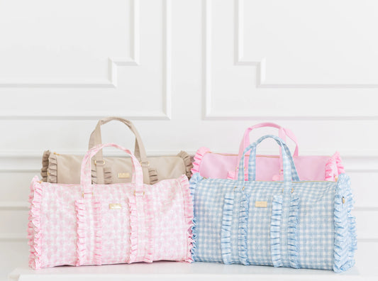 Hollis Pink Floral Ruffled Nylon Weekender