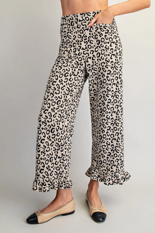 Leopard Ruffled Hem Pants