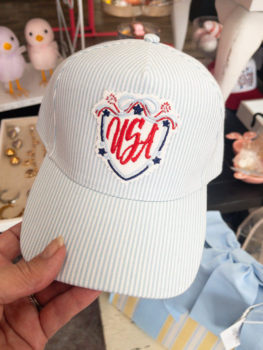USA Canvas Hat Blue Stripe