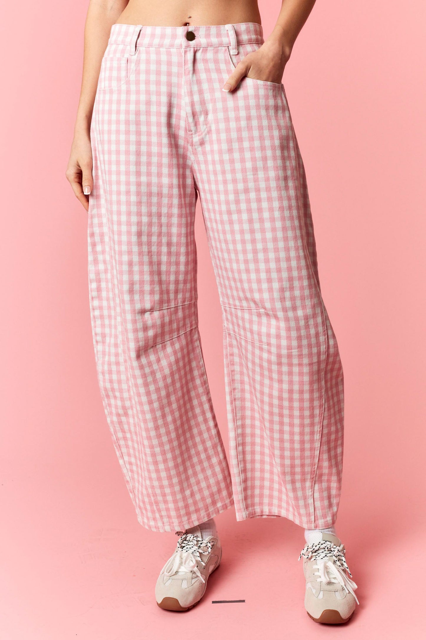 Washed Pink Gingham Pants