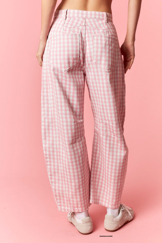 Washed Pink Gingham Pants