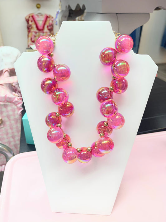 Bubble Bead Iridescent Necklace Hot Pink