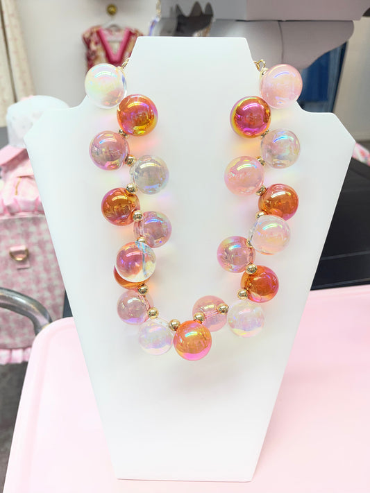 Bubble Bead Iridescent Necklace Pink/Clear