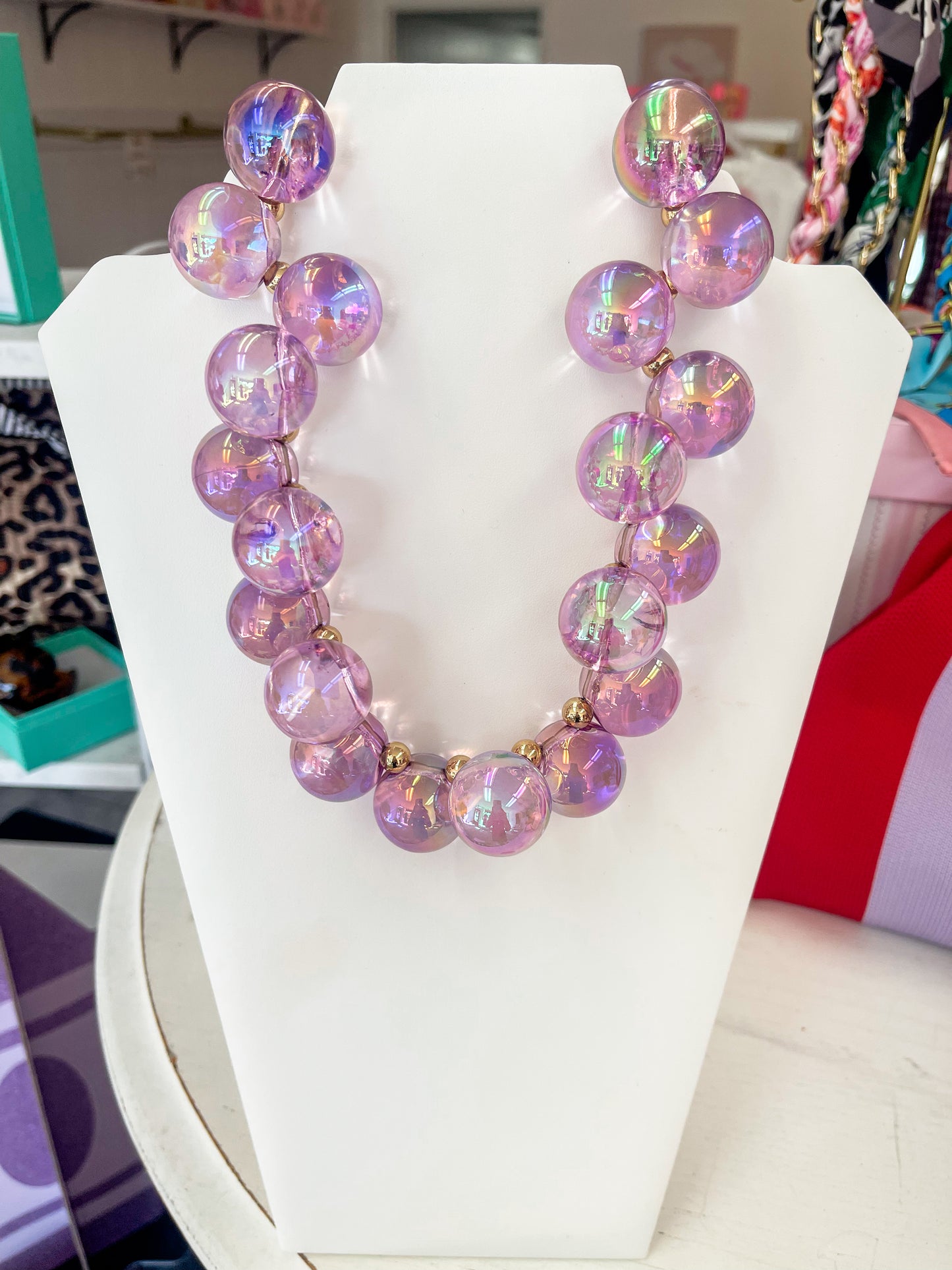 Bubble Bead Iridescent Necklace Light Purple