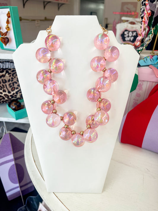 Bubble Bead Iridescent Necklace Light Pink