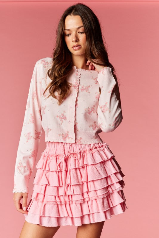 Floral Scalloped Edge Cardigan