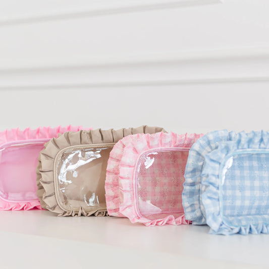 Hollis Ruffled Pink Nylon Large Clear Pouch