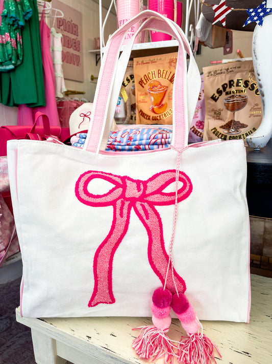 Pink Chenille Bow Tote