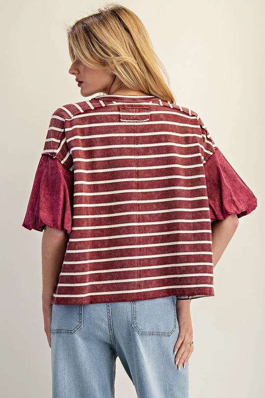 Striped Puff Sleeve Top